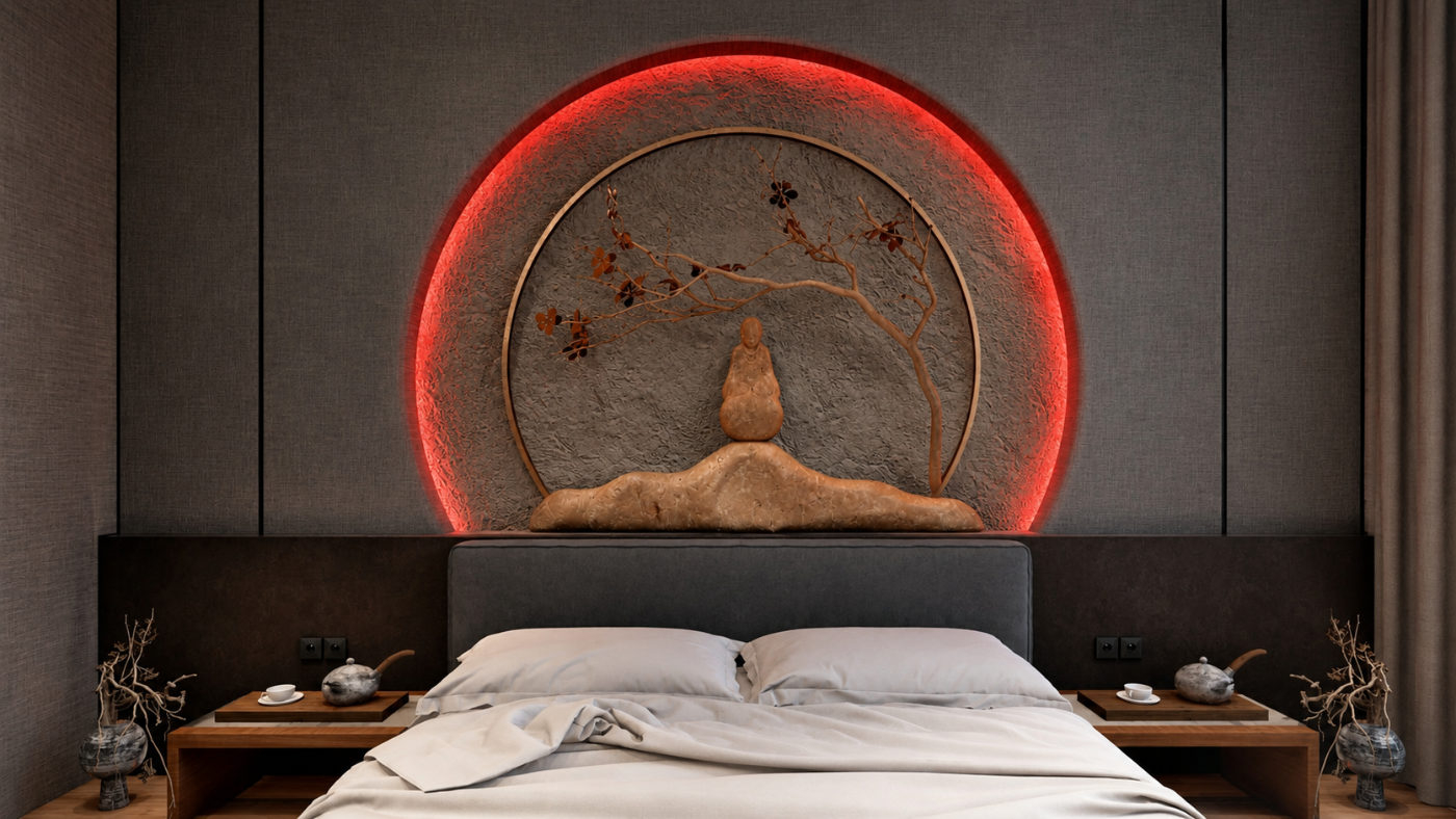 Suite au décor sculptural avec éclairage rouge indirect