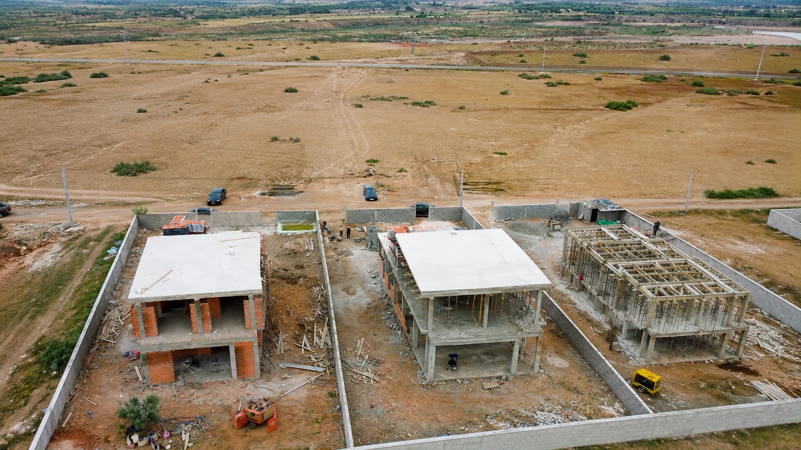 Vue aérienne du chantier des villas dans la Palmeraie