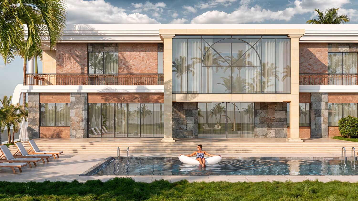 Façade de la Villa Zaër ouverte sur la piscine